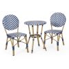 Outdoor Aluminum 3 Piece French Bistro Set, Navy Blue, White, with Bamboo Finish