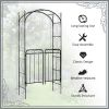 Outsunny 84" Garden Arch Arbor with Gate, Metal Arch Trellis, Garden Archway for Climbing Vines, Wedding Ceremony Decoration, Flourishes & Arrow Tips