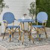 Outdoor PE Rattan and Aluminum 3 Piece French Bistro Set, Dark Teal & White, and Bamboo Finish