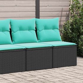 4 Piece Patio Sofa Set with Cushions Black Poly Rattan Acacia