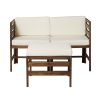 Contemporary 3-Piece Modular Acacia Wood Left and Right Arm Chairs and Ottoman - Dark Brown