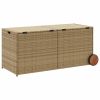 Garden Storage Box with Wheels Mix Beige 74.8 Gal Poly Rattan