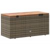 Patio Storage Box Gray 43.3"x19.7"x21.3" Poly Rattan Acacia Wood