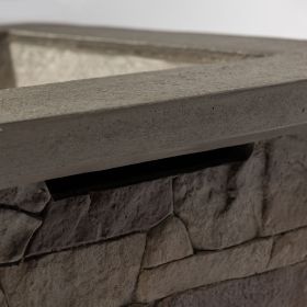 Outdoor Propane Fire Pit Table 28-inch Imitation Stone Square Concrete Propane Fire Pit with Lava Rocks and Rain Cover 50