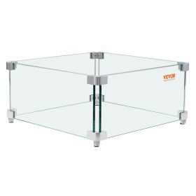 VEVOR Gas Fire Pit Wind Guard for Square Fire Table, 15 x 15 x 7 inch Clear Tempered Wind Guard for Firepits, 0.31 inch Thick Square Glass Shield