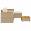 3 Piece Patio Sofa Set with Cushions Beige Poly Rattan