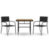 3 Piece Patio Dining Set Poly Rattan Black