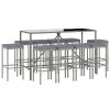 11 Piece Patio Bar Set with Cushions Gray Poly Rattan