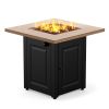 28In Fire Pit Table, 50000 BTU Propane with Lid & Lava Rocks, Flame-Out Protection,Wood Grain Black