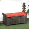 Outsunny 27 Gallon Patio Wicker Storage Bench, Outdoor PE Rattan Patio Furniture