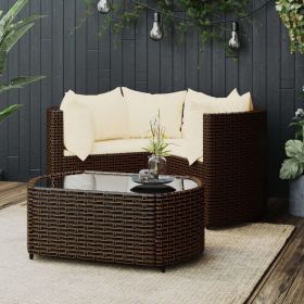 4 Piece Patio Lounge Set with Cushions Brown Poly Rattan