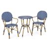 Outdoor PE Rattan and Aluminum 3 Piece French Bistro Set, Dark Teal & White, and Bamboo Finish