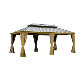 12'x18' Hardtop Gazebo, Wooden Coated Aluminum Frame Canopy with Galvanized Steel Double Roof