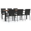 7 Piece Patio Dining Set with Cushions Black Poly Rattan