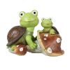 Garden Statue Cute Frog Face Turtles Figurines,Solar Powered Resin Animal Sculpture with 3 Led Lights for Patio