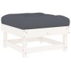 Patio Footstool with Cushion White Solid Wood Pine