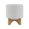 8" CHEVRON PLANTER W/ STAND, WHITE