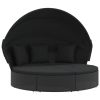 Patio Lounge Bed with Canopy and Cushions Black Poly Rattan