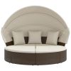 Patio Lounge Bed with Canopy and Cushions Brown Poly Rattan