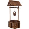 Rustic Wooden Wishing Well Planter Outdoor Home Décor for Patio, Garden, Yard w/Hanging Bucket - as Pic