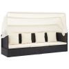 Patio Lounge Bed with Roof Black Poly Rattan