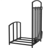 HOMCOM Firewood Rack With Fireplace Tools, Indoor Outdoor Firewood Holder For Fireplace, Wood Stove, Hearth Or Fire Pit