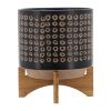 CERAMIC 10" PLANTER ON STAND, BROWN