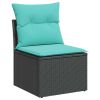 4 Piece Patio Sofa Set with Cushions Black Poly Rattan Acacia