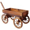 Wood Wagon Flower Planter Pot Stand W/Wheels Home Garden Outdoor Decor - as Pic