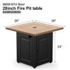 28In Fire Pit Table, 50000 BTU Propane with Lid & Lava Rocks, Flame-Out Protection,Wood Grain Black