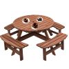 8-Person Outdoor Circular Wooden Picnic Table with 3 Built-in Benches, Gray