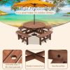 8-Person Outdoor Circular Wooden Picnic Table with 3 Built-in Benches, Gray