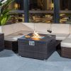 Outdoor Gas Fire Pit Square Dark Brown Wicker with Glass Rocks