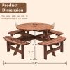 8-Person Outdoor Circular Wooden Picnic Table with 3 Built-in Benches, Gray