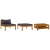 3 Piece Patio Lounge Set with Dark Gray Cushions Acacia Wood