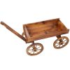 Wood Wagon Flower Planter Pot Stand W/Wheels Home Garden Outdoor Decor - as Pic