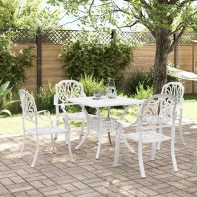 5 Piece Patio Dining Set White Cast Aluminum