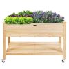 Wood Elevated Planter Bed with Lockable Wheels Shelf and Liner - Natural