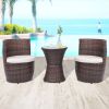 3 Piece Bistro Set with Cushions Poly Rattan Brown