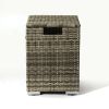 Beige Rattan Fire Pit Table with Tank Holder and Ceramic Tile Tabletop