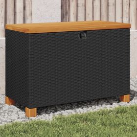 Patio Storage Box Black 31.5"x15.7"x18.9" Poly Rattan Acacia Wood