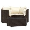 4 Piece Patio Lounge Set with Cushions Brown Poly Rattan
