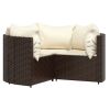 4 Piece Patio Lounge Set with Cushions Brown Poly Rattan