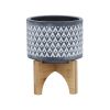 CERAMIC 5" AZTEC PLANTER ON WOODEN STAND, GRAY
