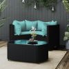 4 Piece Patio Lounge Set with Cushions Black Poly Rattan