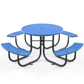Round Outdoor Steel Picnic Table 46" with umbrella pole,Blue