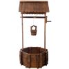 Rustic Wooden Wishing Well Planter Outdoor Home Décor for Patio, Garden, Yard w/Hanging Bucket - as Pic