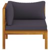 Sectional Corner Sofa with Dark Gray Cushions Solid Acacia Wood