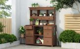 TOPMAX Garden Potting Bench Table, Rustic and Sleek Design with Multiple Drawers and Shelves for Storage, Brown