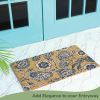 Coir Door Mat Floral Print Entryway Floor Mats with Non Slip PVC Backing Indoor Outdoor Mat for Front Door Decor Welcome Mats with Chelsea Flower Prin